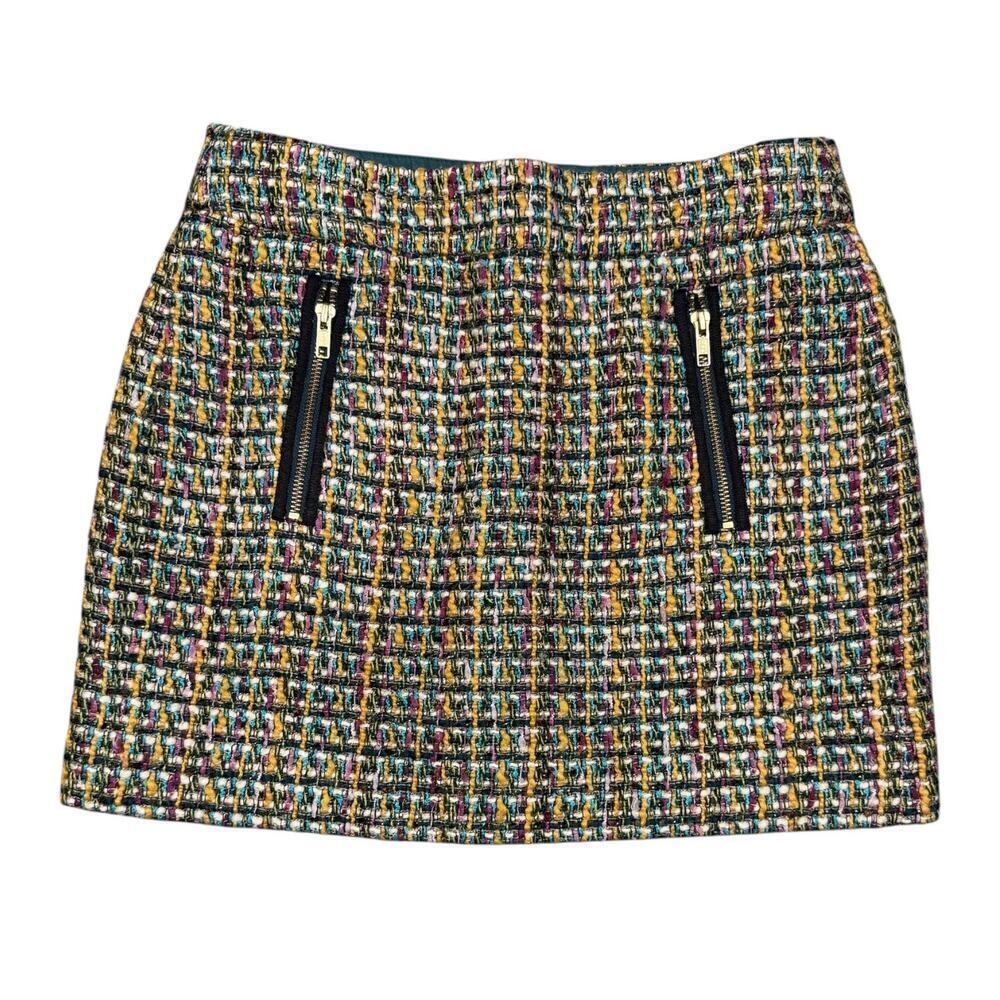J.Crew Multicolor Tweed Zip Pocket Mini Skirt Size 2 - Picture 2 of 6